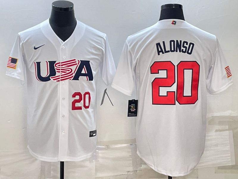 Men 2023 World Cub USA #20 Alonso White Nike MLB Jersey6->more jerseys->MLB Jersey